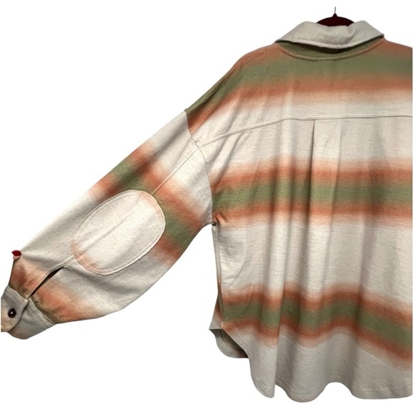 Free People Ruby Ombre Stripes Oversized Cotton Flannel Shacket Coat Women Large - Picture 9 of 13